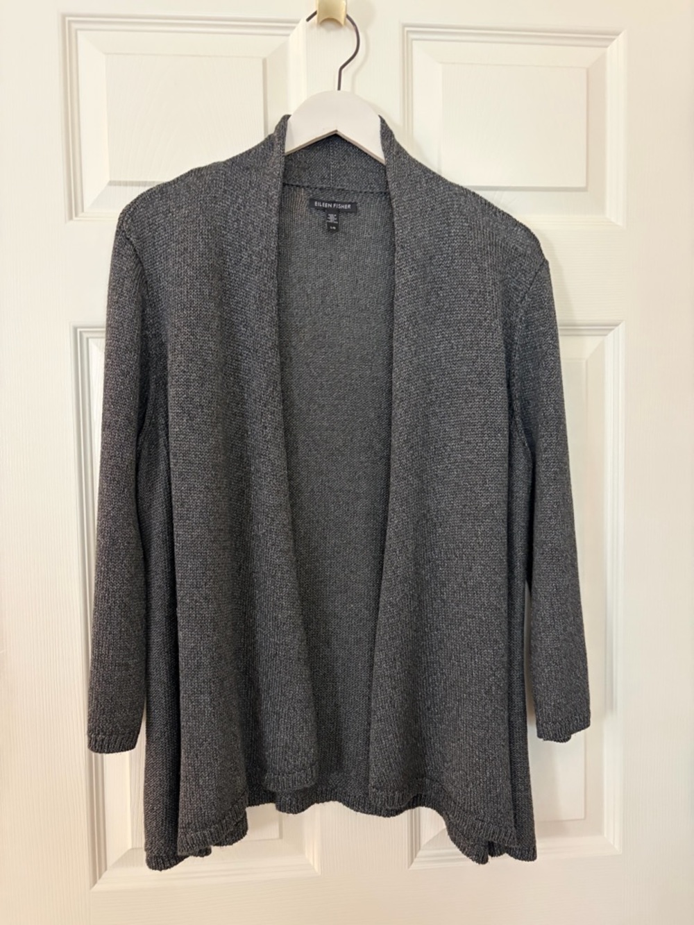 Eileen Fisher Heather Charcoal Metallic Open-Front Cardigan